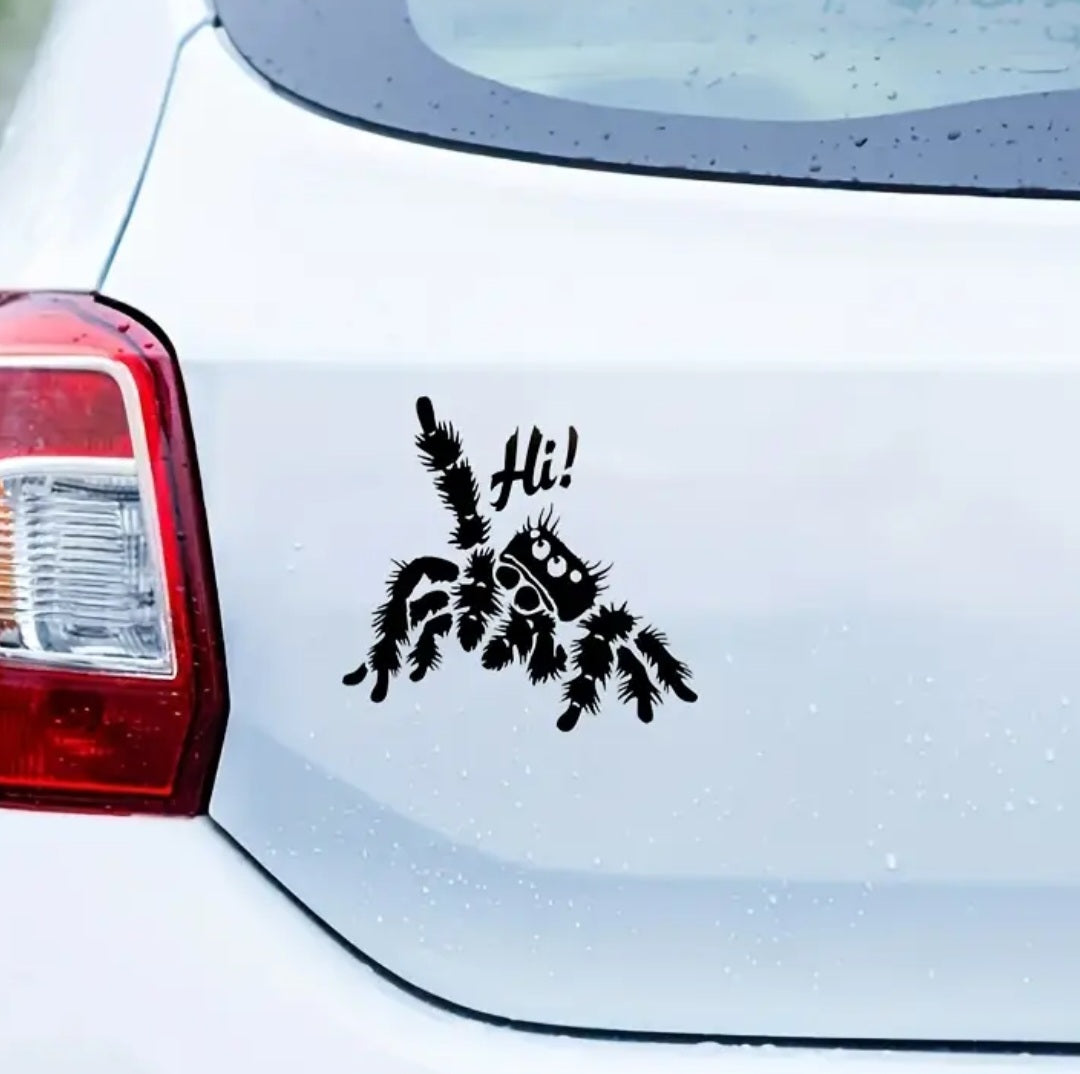 Jumping Spider “Hi” Car Sticker – Cute Window or Trunk Decal