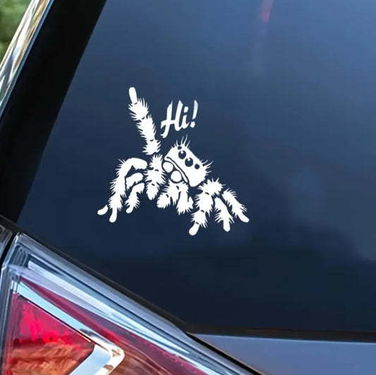 Jumping Spider “Hi” Car Sticker – Cute Window or Trunk Decal