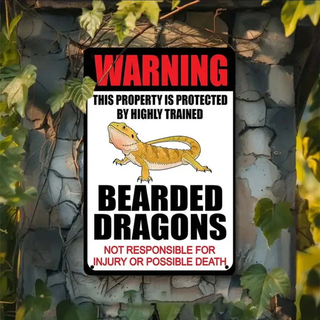 Warning Bearded Dragon Metal Sign – Funny Reptile Lover Décor